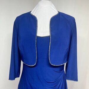 Alex Evenings Royal Blue Beaded Trim 2pc Set Dress Bolero Women 12